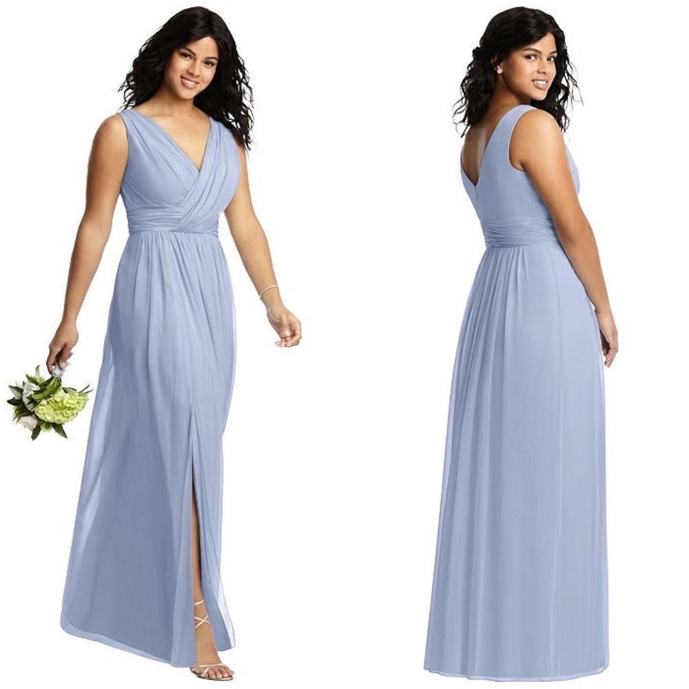 Dessy Collection Draped Chiffon Maxi Dress with Front Slit NWOT size 12